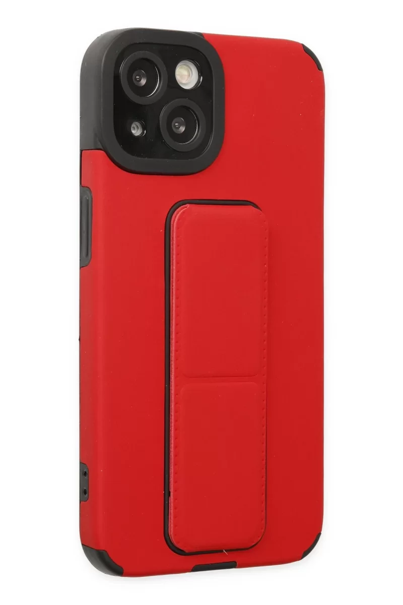 Newface iPhone 14 Plus Kılıf Mega Standlı Silikon - Kırmızı