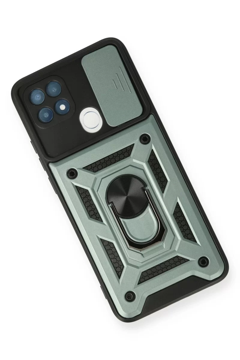 Newface Oppo A15 Kılıf Pars Lens Yüzüklü Silikon - Yeşil