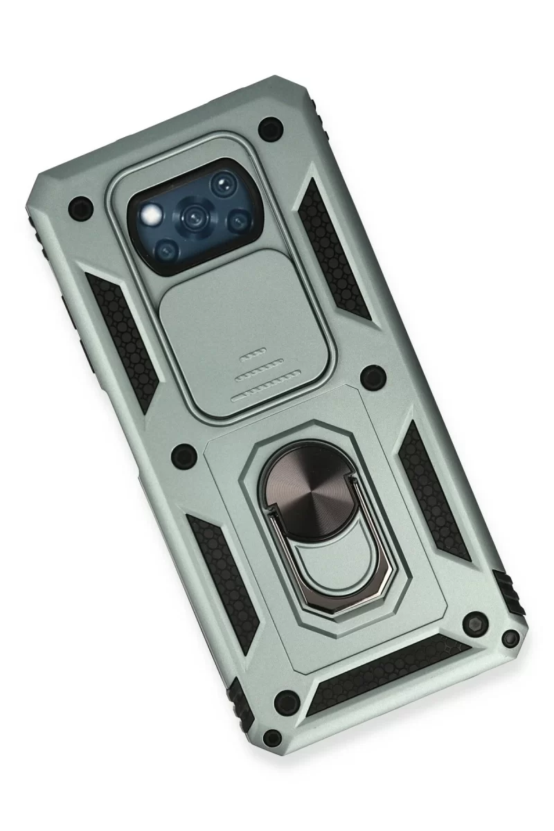 Newface Xiaomi Pocophone X3 Kılıf Pars Lens Yüzüklü Silikon - Yeşil