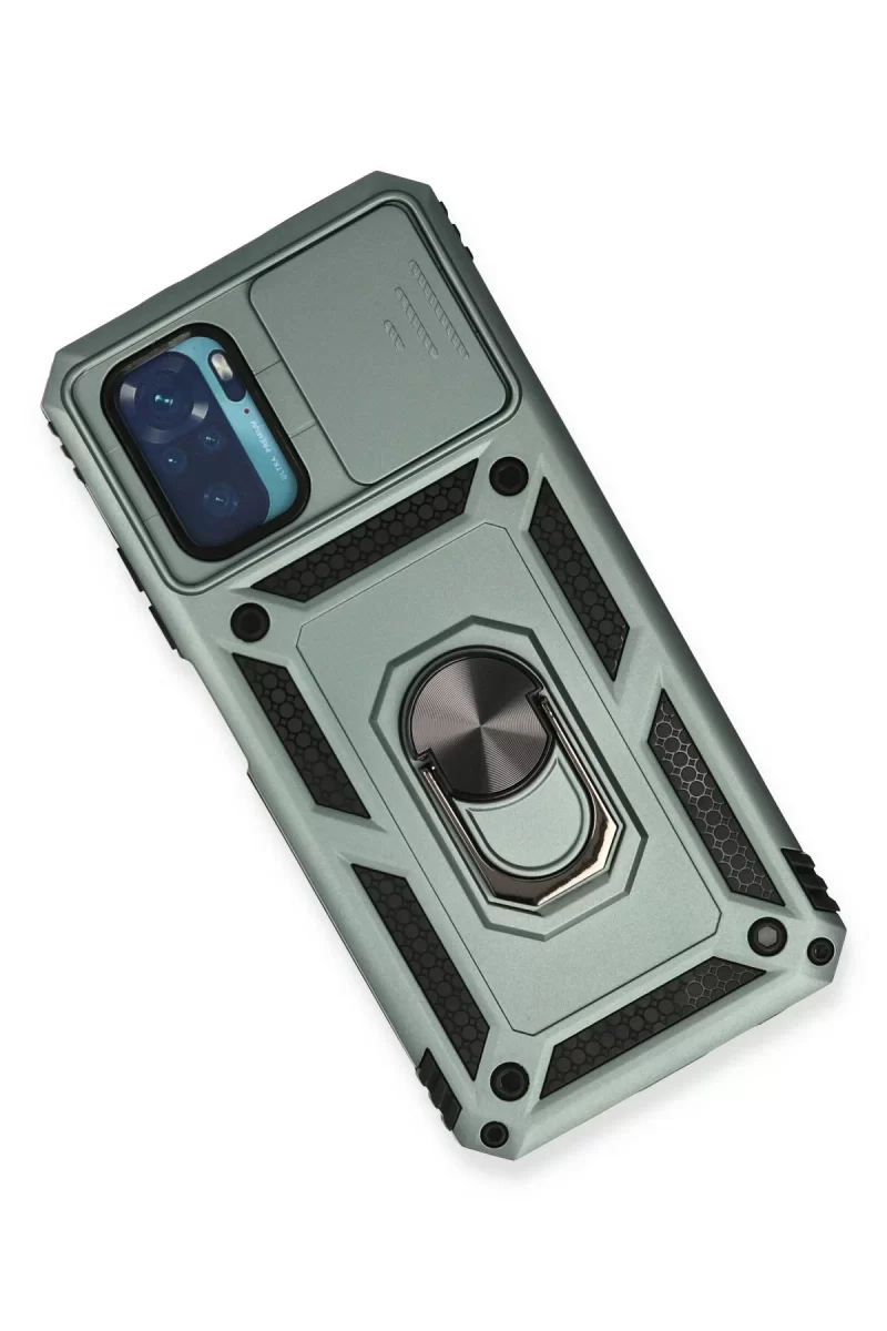 Newface Xiaomi Redmi Note 10 Kılıf Pars Lens Yüzüklü Silikon - Yeşil