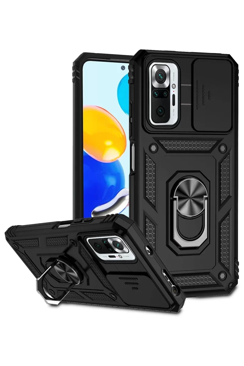 Newface Xiaomi Redmi Note 10 Pro Kılıf Pars Lens Yüzüklü Silikon - Siyah