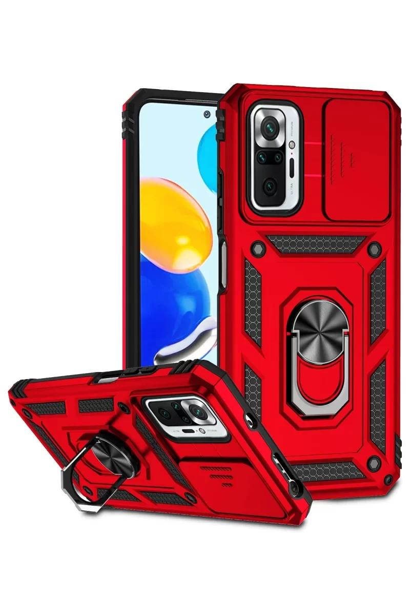 Newface Xiaomi Redmi Note 10 Pro Kılıf Pars Lens Yüzüklü Silikon - Kırmızı