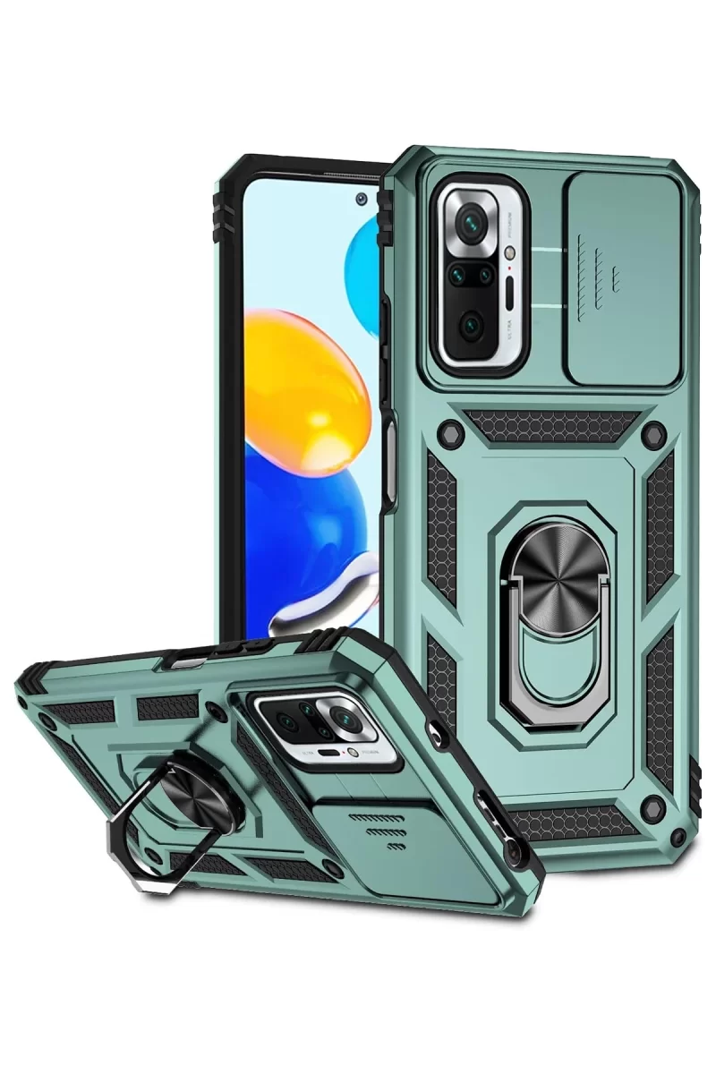 Newface Xiaomi Redmi Note 10 Pro Kılıf Pars Lens Yüzüklü Silikon - Yeşil