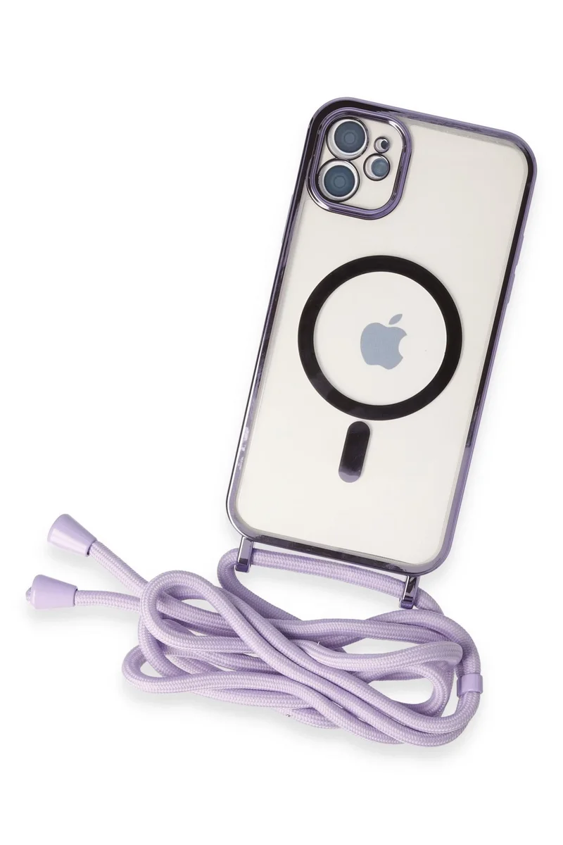 Newface iPhone 11 Kılıf Divo Lazer Askılı Magsafe Kapak - Lila