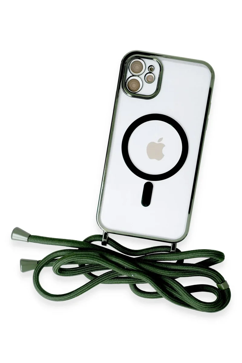 Newface iPhone 12 Kılıf Divo Lazer Askılı Magsafe Kapak - Koyu Yeşil
