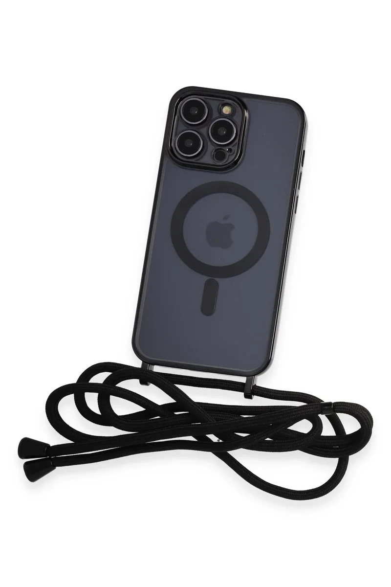 Newface iPhone 12 Pro Kılıf Divo Lazer Askılı Magsafe Kapak - Siyah