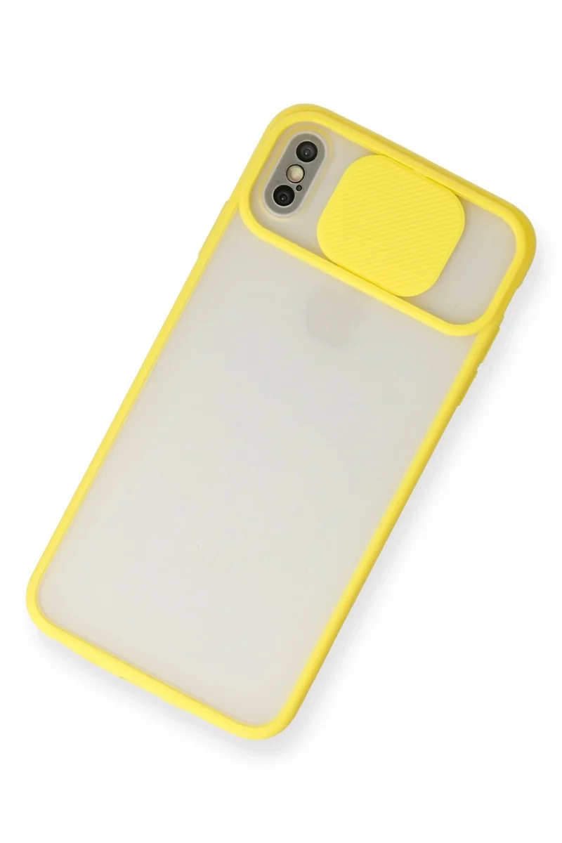 Newface iPhone X Kılıf Palm Buzlu Kamera Sürgülü Silikon - Sarı