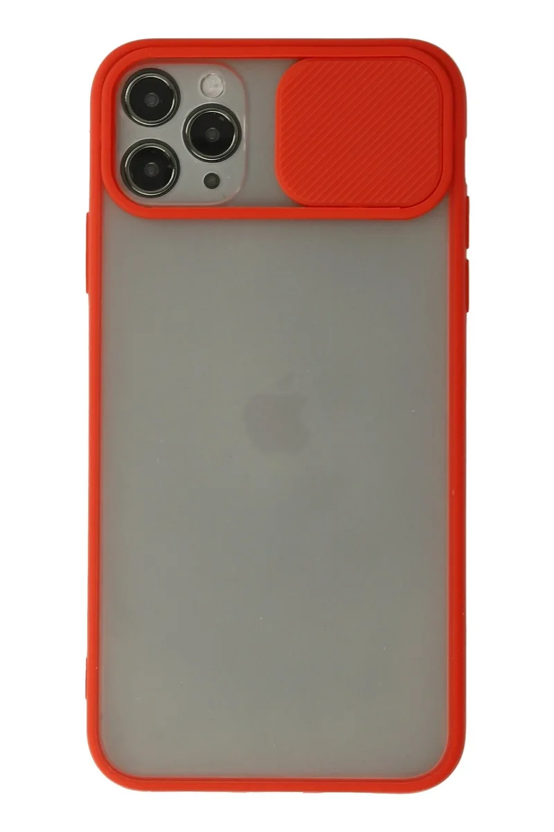 Newface iPhone 11 Pro Max Kılıf Palm Buzlu Kamera Sürgülü Silikon - Kırmızı