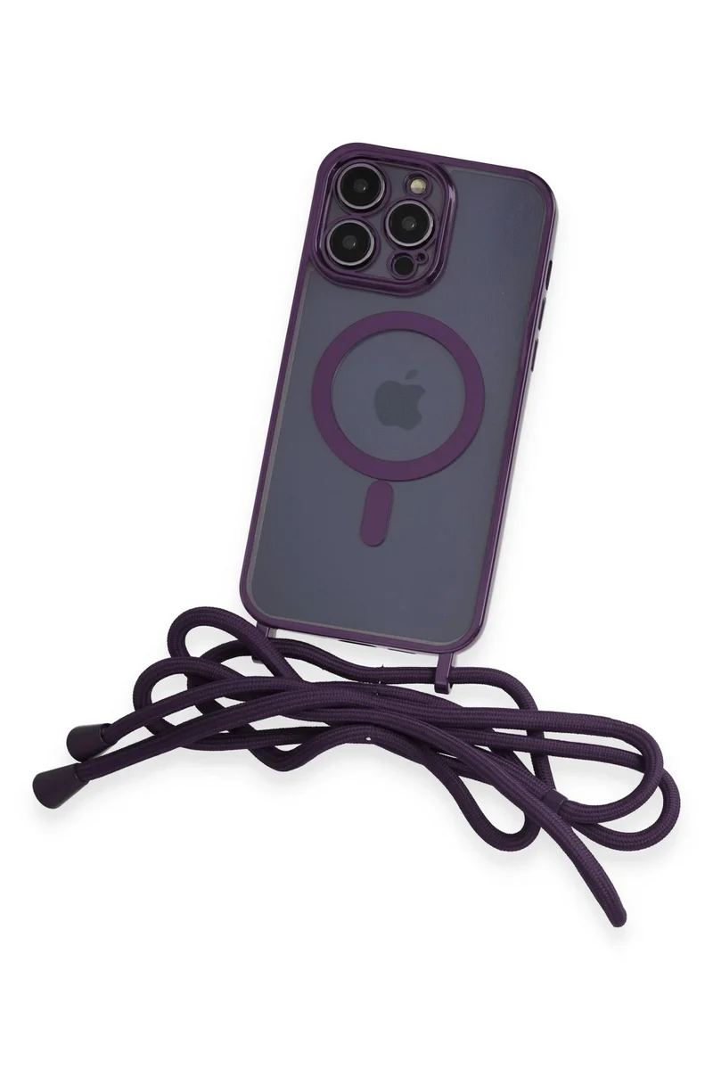 Newface iPhone 13 Pro Kılıf Divo Lazer Askılı Magsafe Kapak - Derin Mor