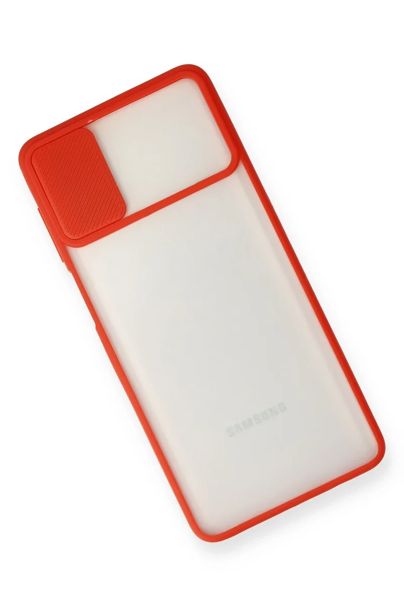 Newface Samsung Galaxy M51 Kılıf Palm Buzlu Kamera Sürgülü Silikon - Kırmızı