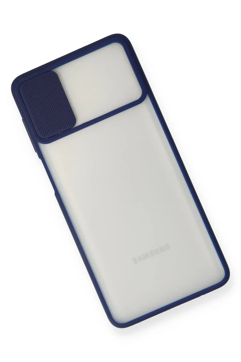 Newface Samsung Galaxy M51 Kılıf Palm Buzlu Kamera Sürgülü Silikon - Lacivert