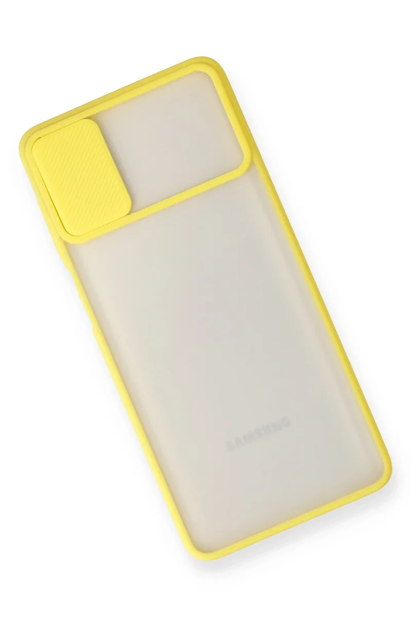 Newface Samsung Galaxy M51 Kılıf Palm Buzlu Kamera Sürgülü Silikon - Sarı