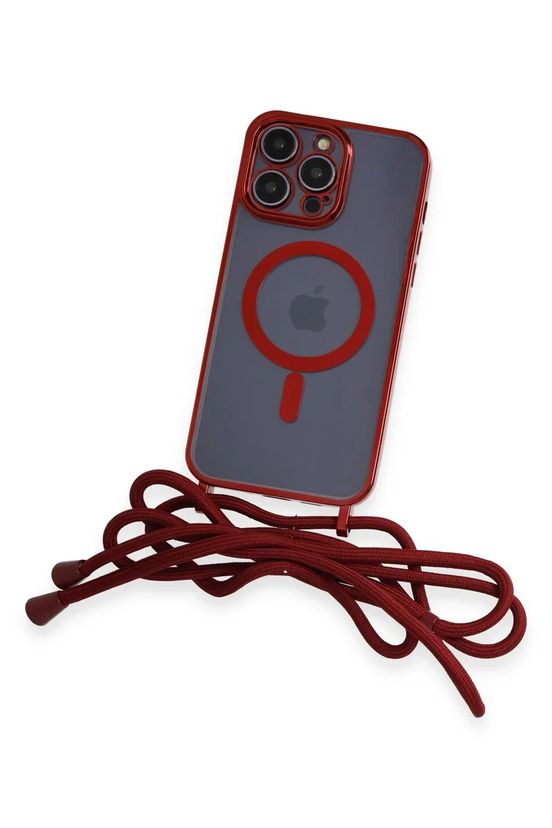 Newface iPhone 13 Pro Kılıf Divo Lazer Askılı Magsafe Kapak - Kırmızı