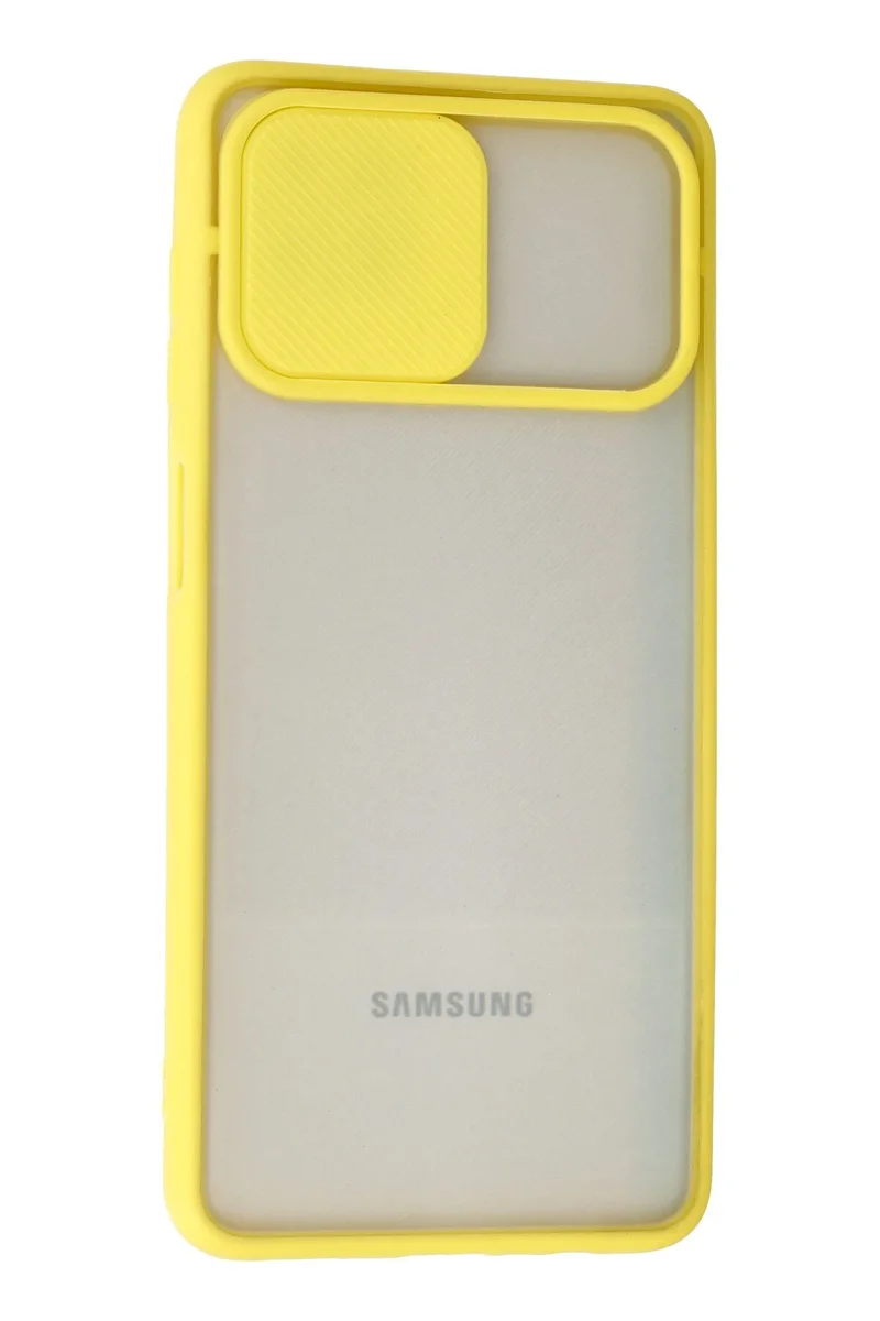 Newface Samsung Galaxy A12 Kılıf Palm Buzlu Kamera Sürgülü Silikon - Sarı