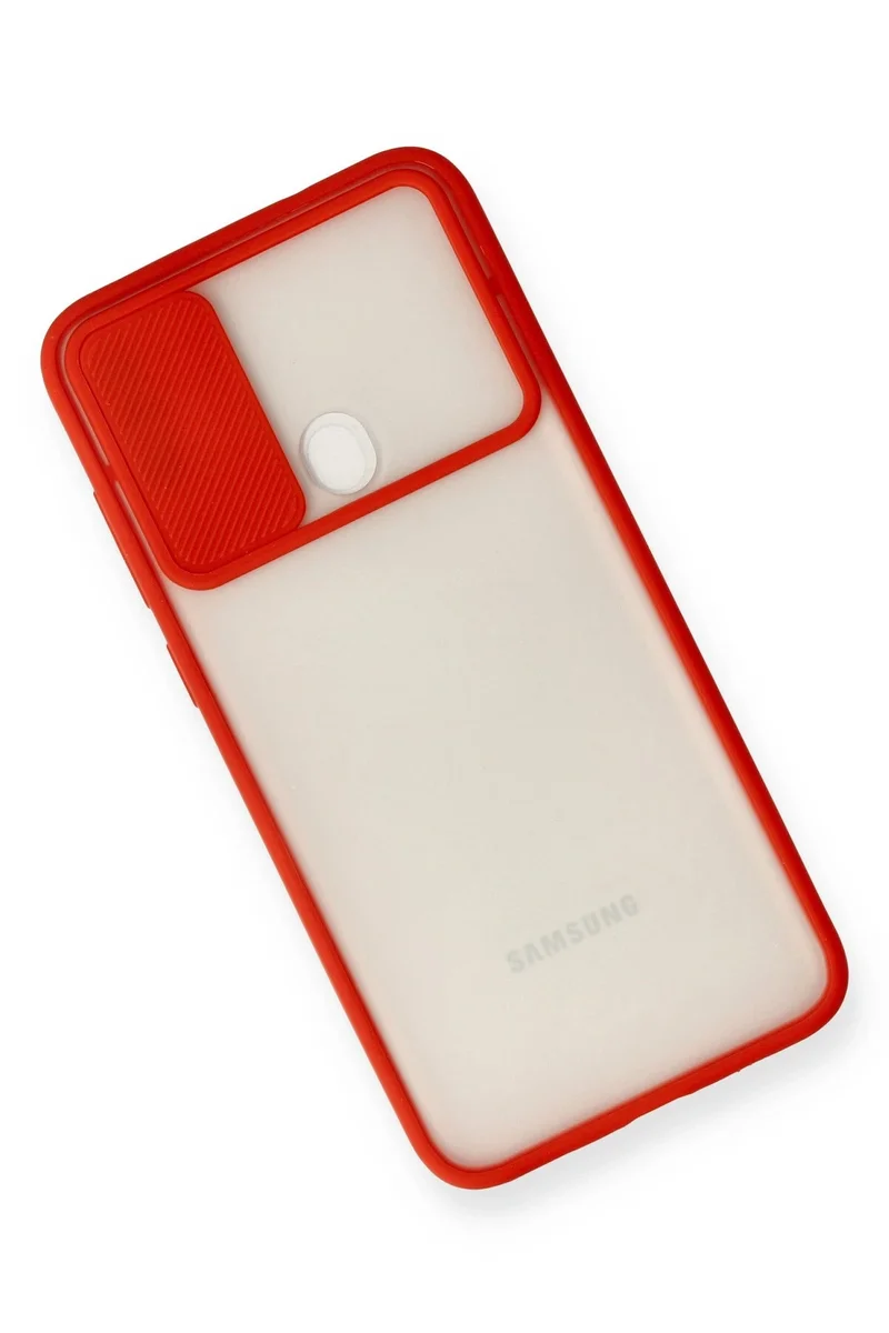 Newface Samsung Galaxy A11 Kılıf Palm Buzlu Kamera Sürgülü Silikon - Kırmızı