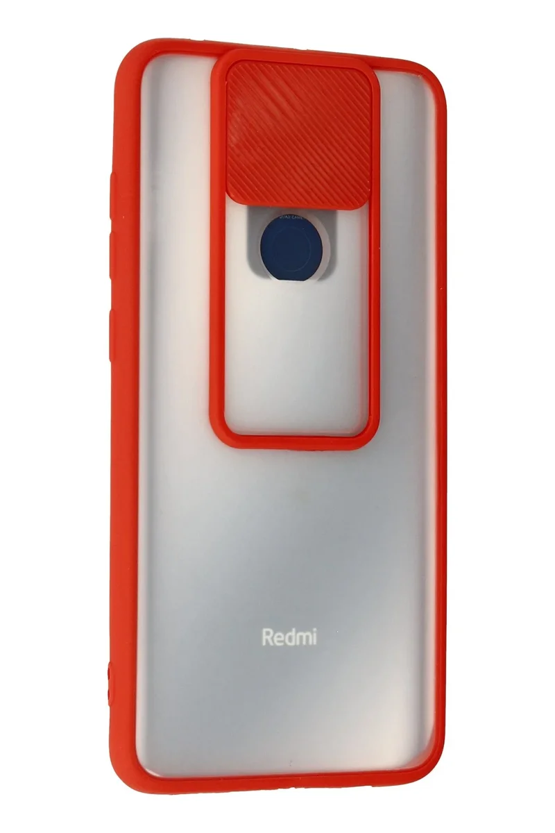 Newface Xiaomi Redmi Note 9 Kılıf Palm Buzlu Kamera Sürgülü Silikon - Kırmızı