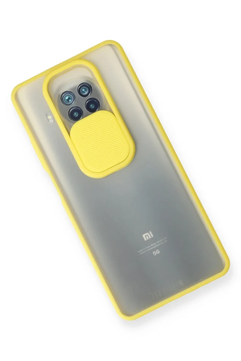 Newface Xiaomi Mi 10T Lite Kılıf Palm Buzlu Kamera Sürgülü Silikon - Sarı