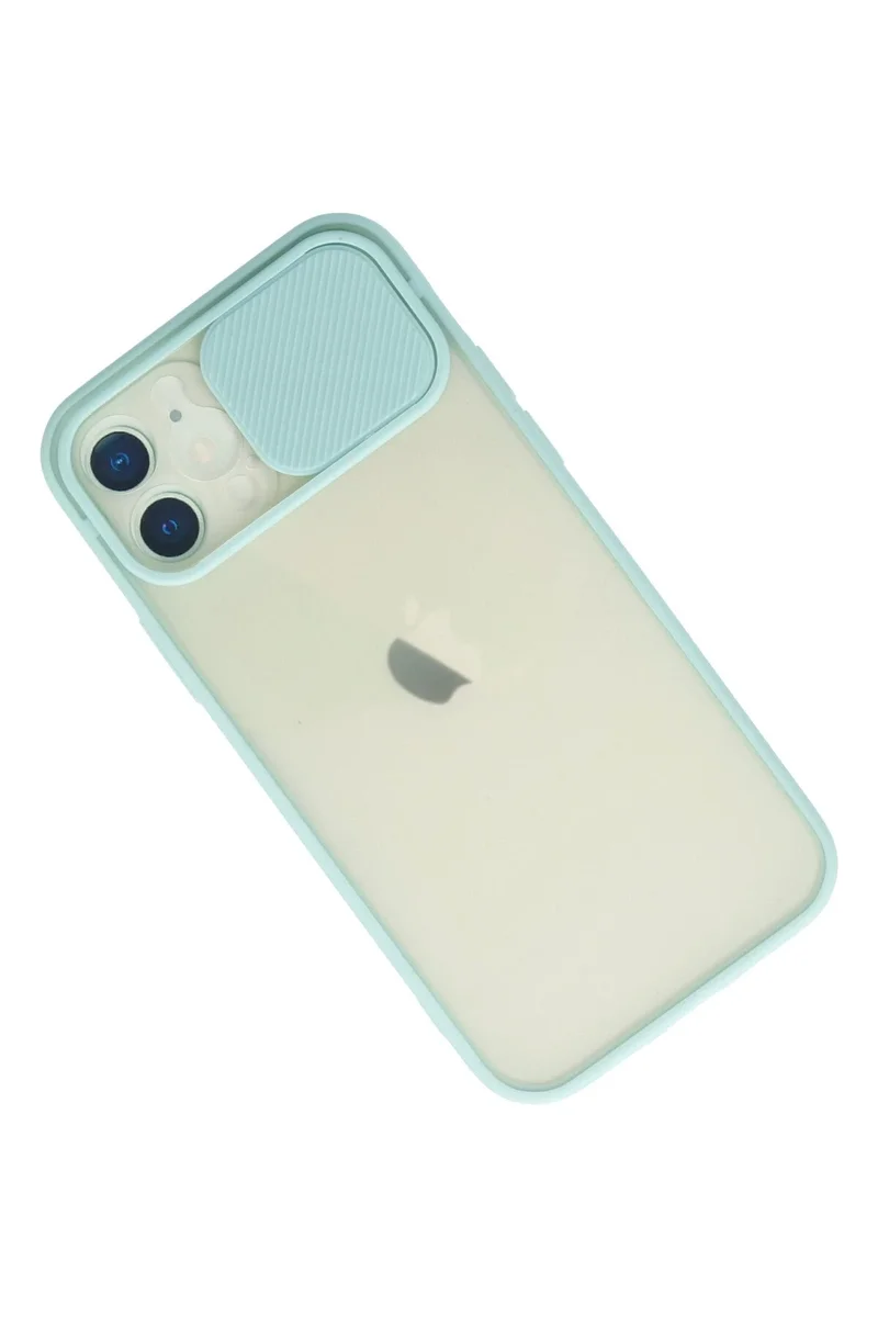 Newface iPhone 12 Kılıf Palm Buzlu Kamera Sürgülü Silikon - Turkuaz