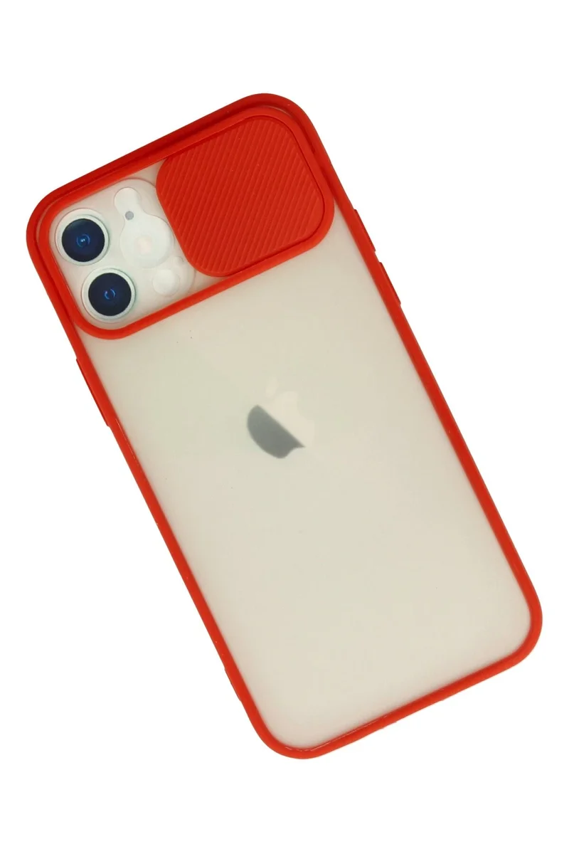 Newface iPhone 12 Kılıf Palm Buzlu Kamera Sürgülü Silikon - Kırmızı