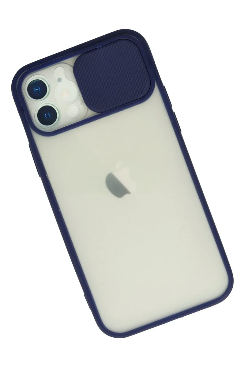 Newface iPhone 12 Kılıf Palm Buzlu Kamera Sürgülü Silikon - Lacivert