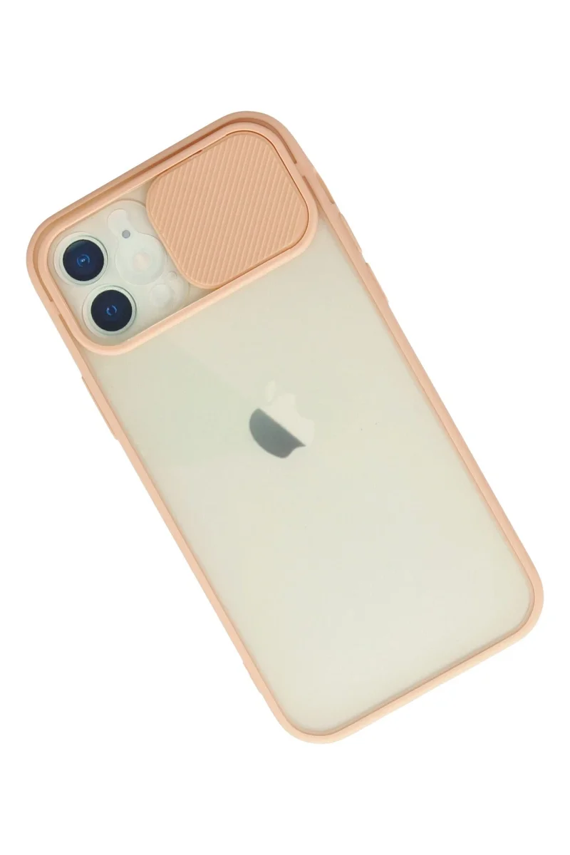 Newface iPhone 12 Kılıf Palm Buzlu Kamera Sürgülü Silikon - Pembe