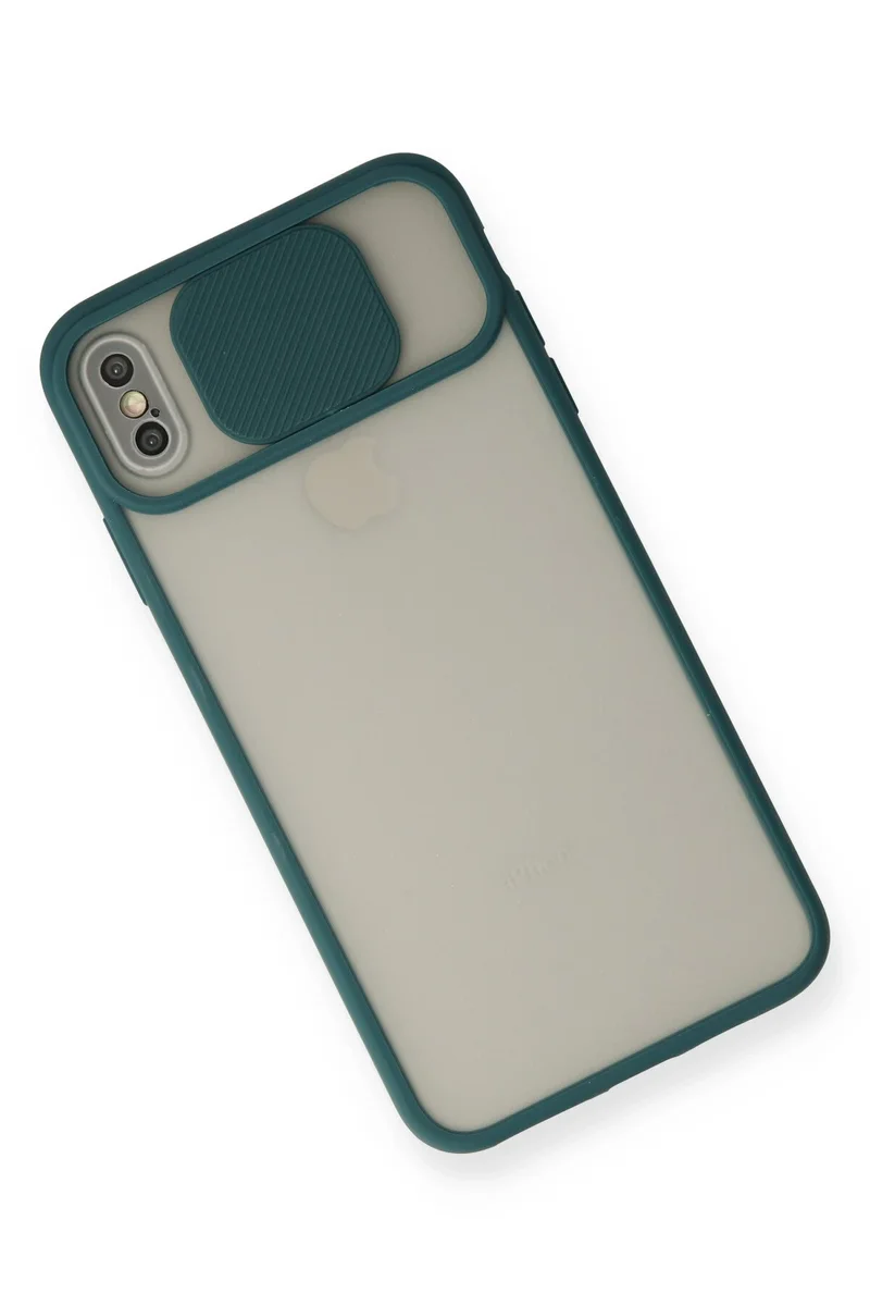 Newface iPhone XS Max Kılıf Palm Buzlu Kamera Sürgülü Silikon - Yeşil