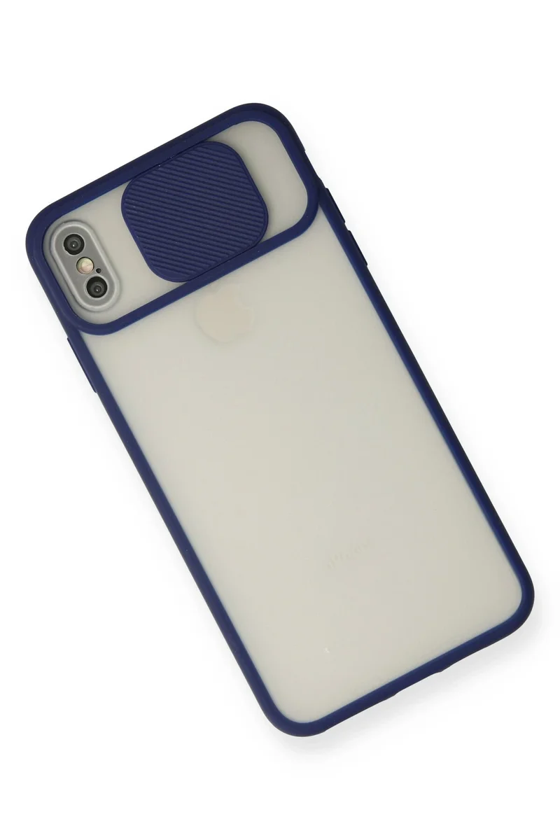 Newface iPhone XS Max Kılıf Palm Buzlu Kamera Sürgülü Silikon - Lacivert