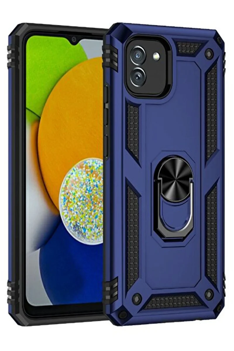 Newface Samsung Galaxy A03 Kılıf Sofya Yüzüklü Silikon Kapak - Lacivert