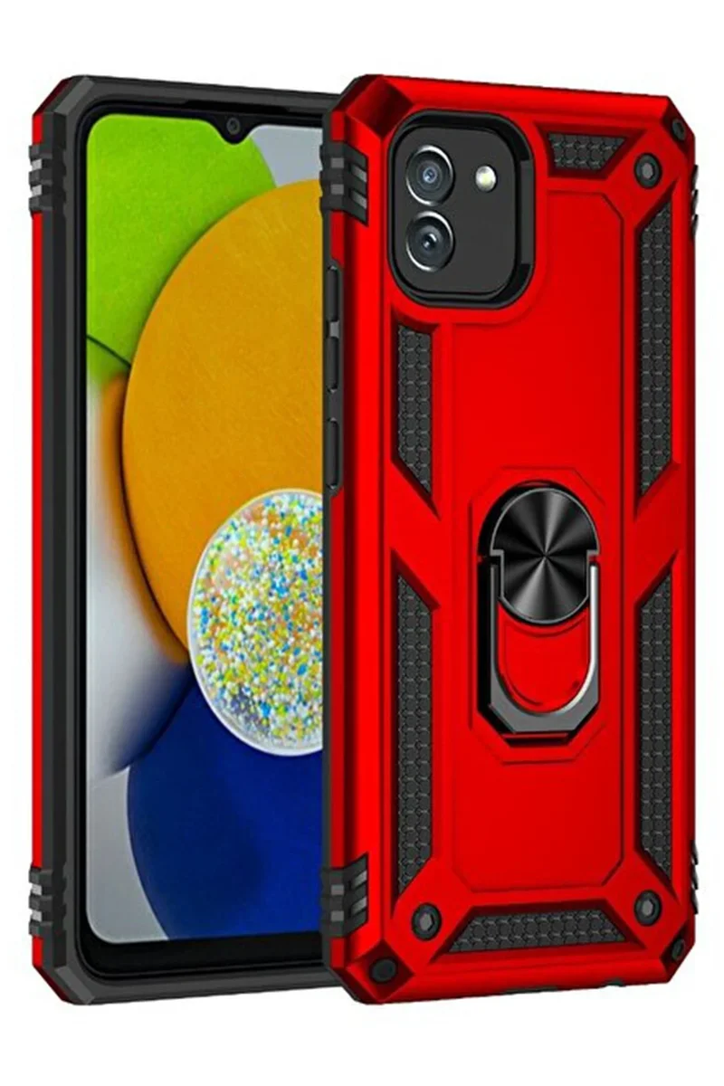 Newface Samsung Galaxy A03 Kılıf Sofya Yüzüklü Silikon Kapak - Kırmızı