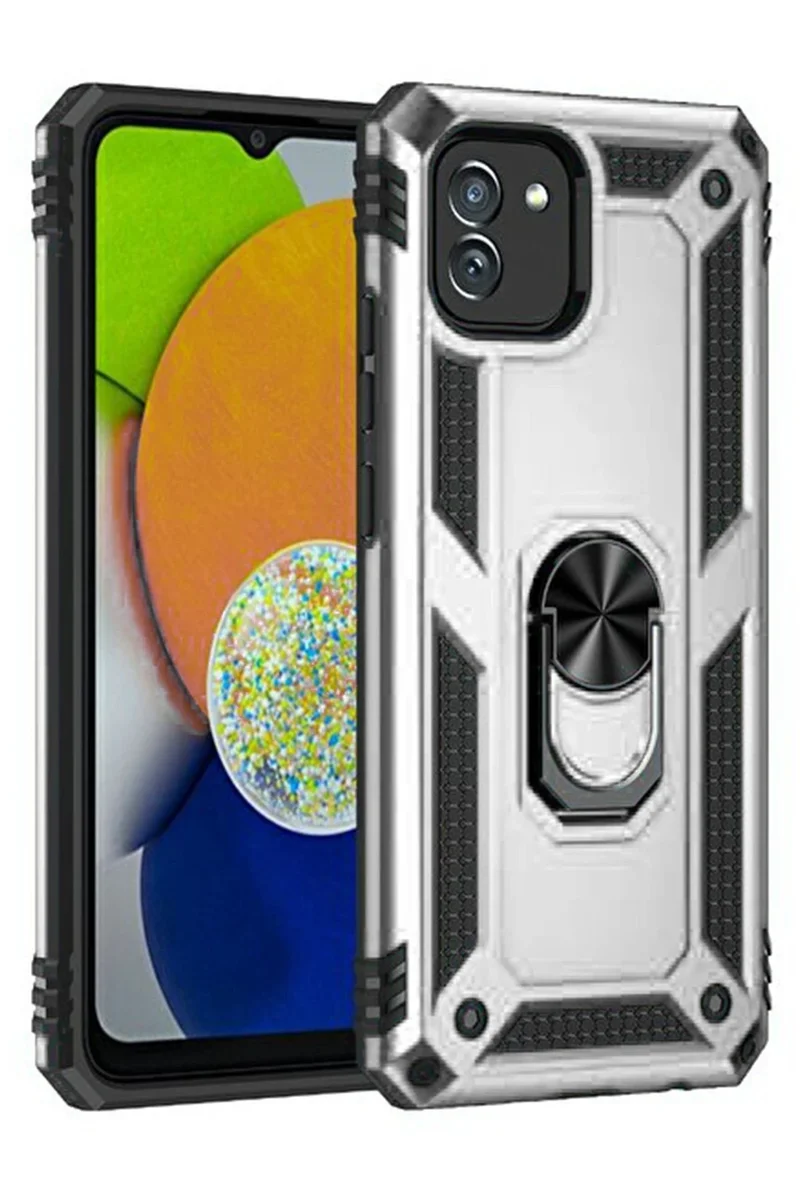Newface Samsung Galaxy A03 Kılıf Sofya Yüzüklü Silikon Kapak - Gümüş