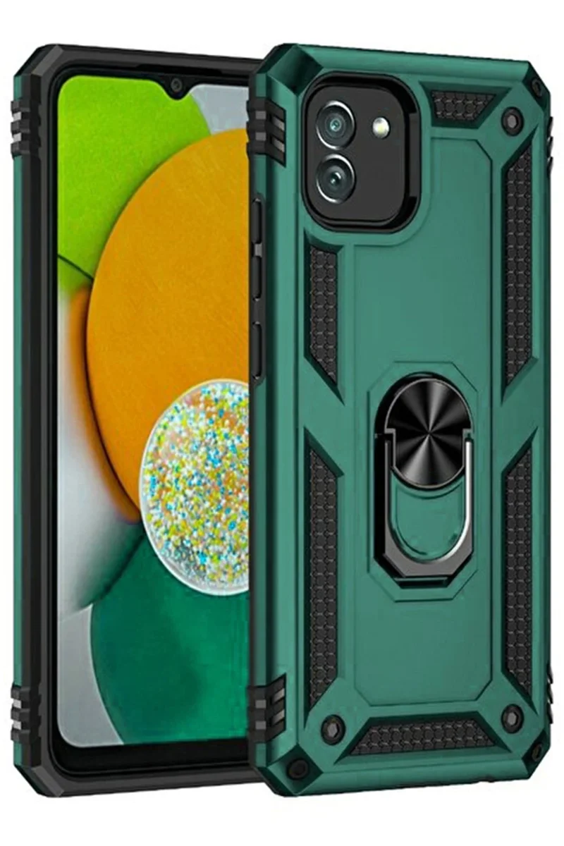 Newface Samsung Galaxy A03 Kılıf Sofya Yüzüklü Silikon Kapak - Yeşil