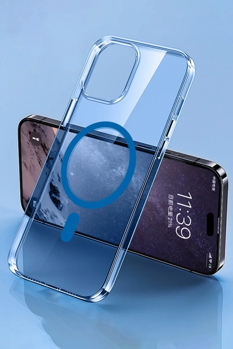 Newface iPhone 14 Pro Max Kılıf Tron Şeffaf Magsafe Kapak - Mavi
