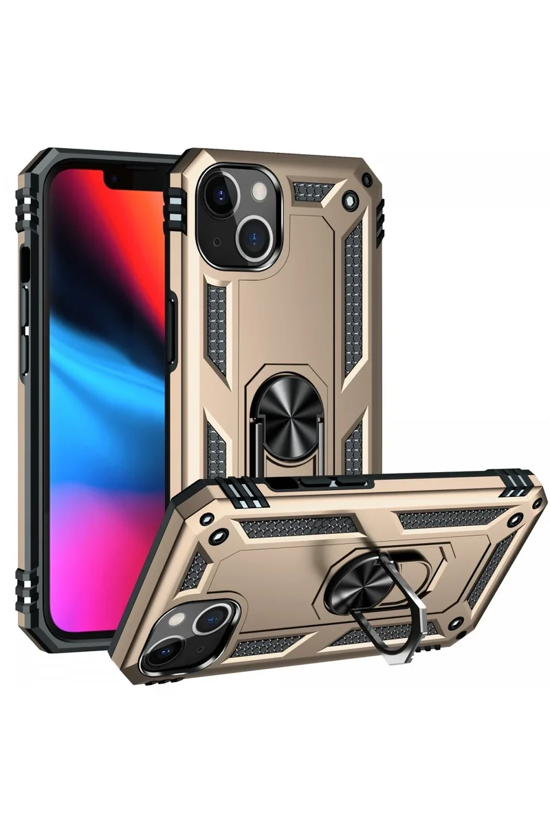 Newface iPhone 14 Plus Kılıf Sofya Yüzüklü Silikon Kapak - Gold