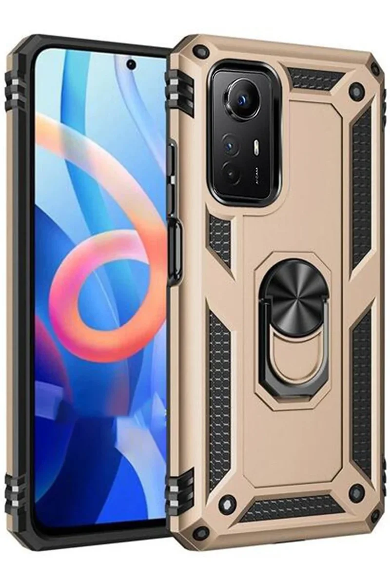 Newface Xiaomi Redmi Note 12S Kılıf Sofya Yüzüklü Silikon Kapak - Gold