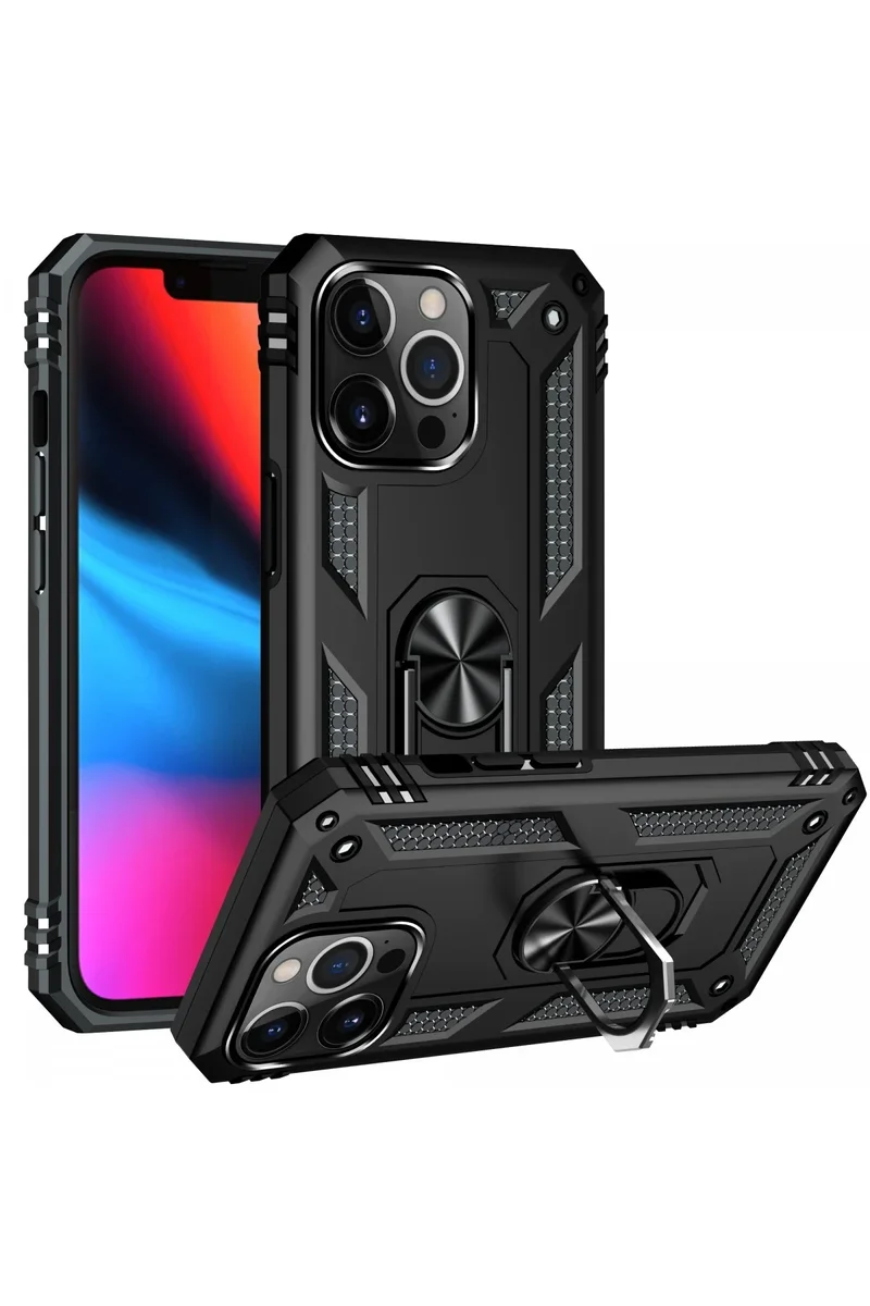 Newface iPhone 14 Pro Kılıf Sofya Yüzüklü Silikon Kapak - Siyah