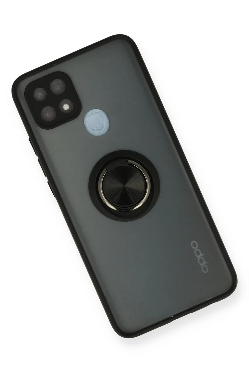 Newface Oppo A15 Kılıf Montreal Yüzüklü Silikon Kapak - Siyah