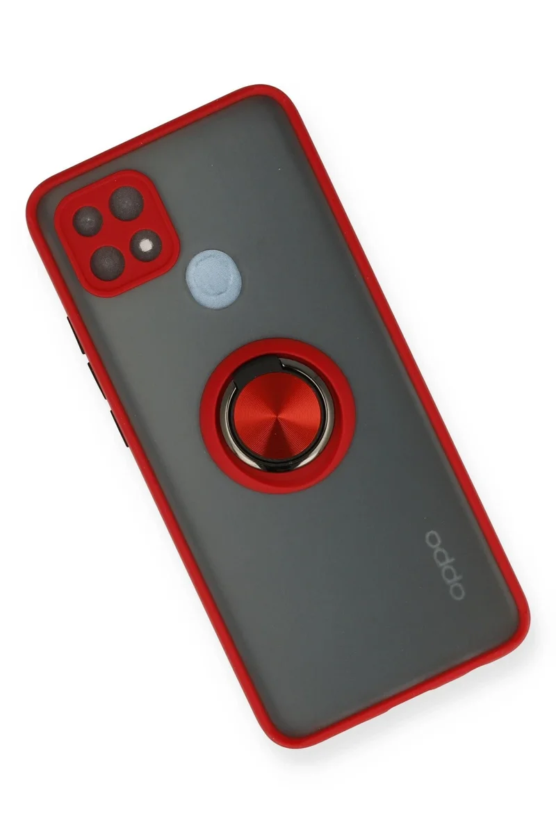 Newface Oppo A15 Kılıf Montreal Yüzüklü Silikon Kapak - Kırmızı