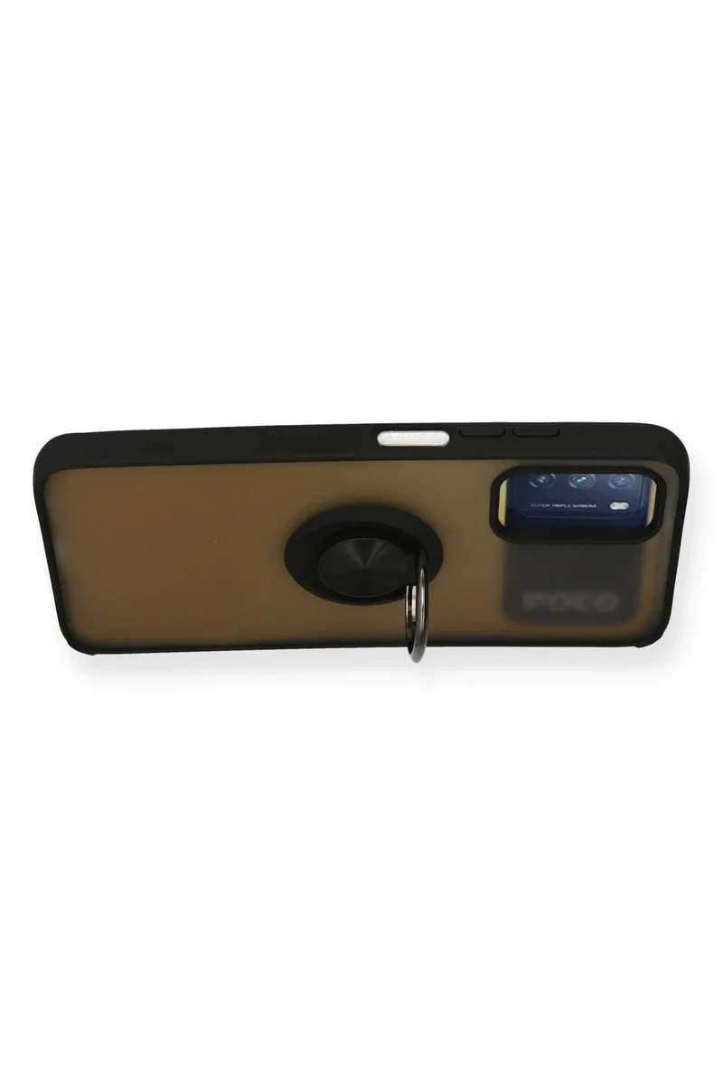 Newface Xiaomi Redmi 9T Kılıf Montreal Yüzüklü Silikon Kapak - Siyah