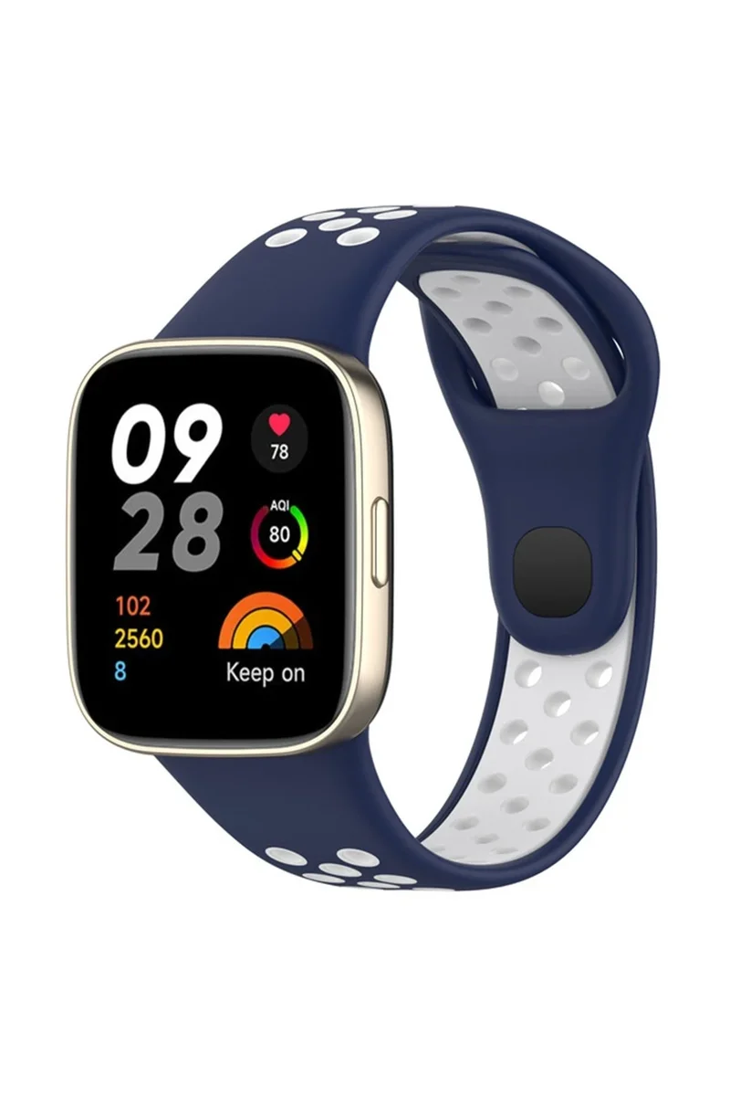 Newface Xiaomi Redmi Watch 3 Spor Delikli Kordon - Lacivert-Beyaz