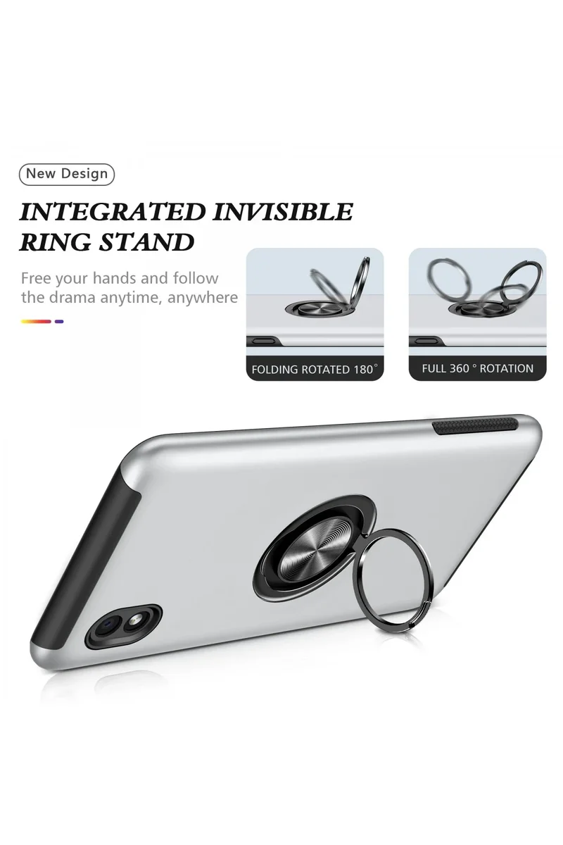 Newface Samsung Galaxy A01 Core Kılıf Elit Yüzüklü Kapak - Gümüş