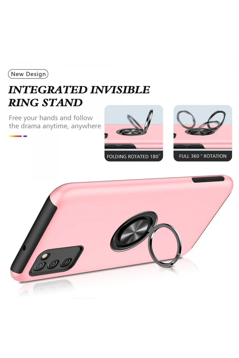 Newface Samsung Galaxy A02S Kılıf Elit Yüzüklü Kapak - Pembe