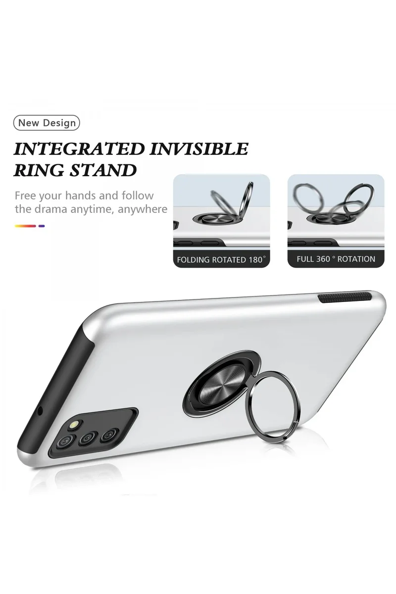 Newface Samsung Galaxy A02S Kılıf Elit Yüzüklü Kapak - Gümüş