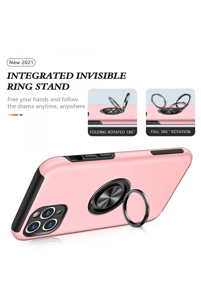 Newface iPhone 11 Pro Max Kılıf Elit Yüzüklü Kapak - Pembe