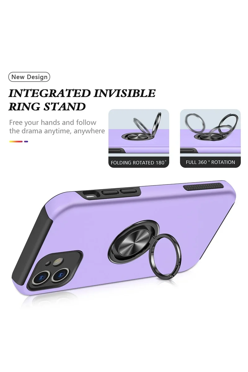 Newface iPhone 12 Kılıf Elit Yüzüklü Kapak - Mor