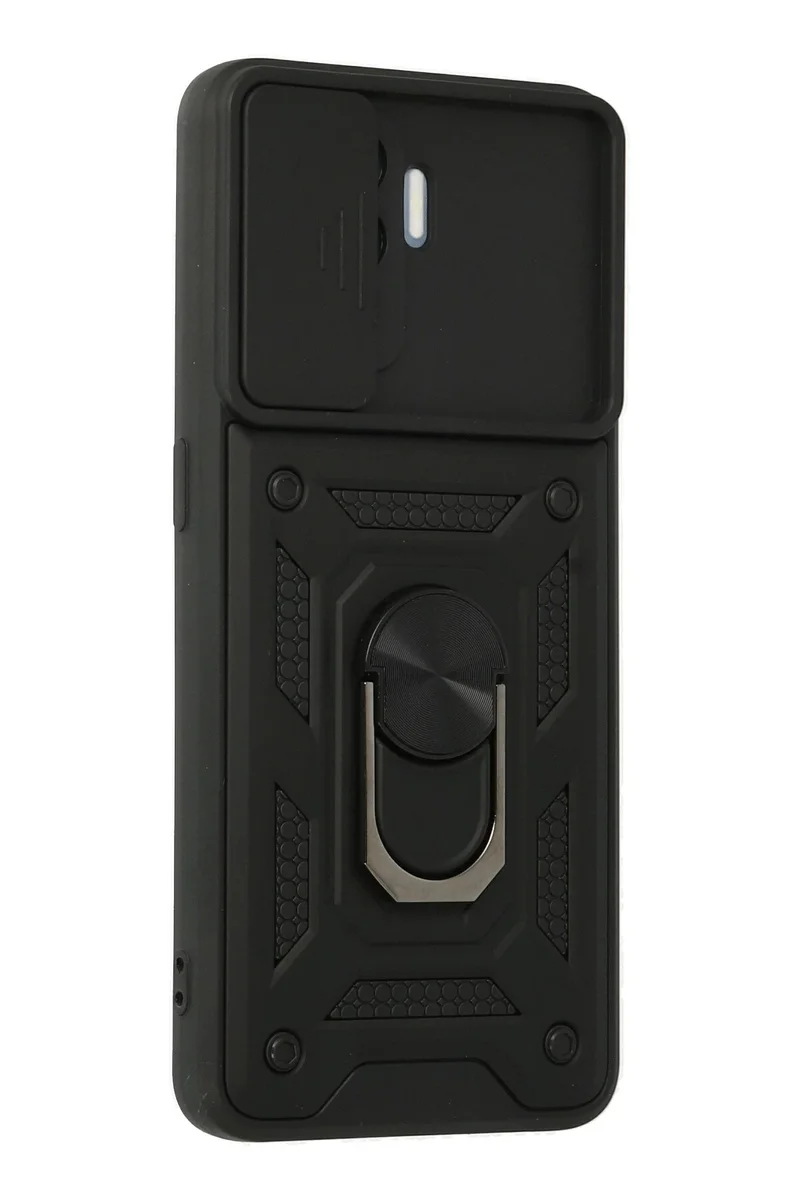 Newface Oppo Reno 5 Lite Kılıf Pars Lens Yüzüklü Silikon - Siyah