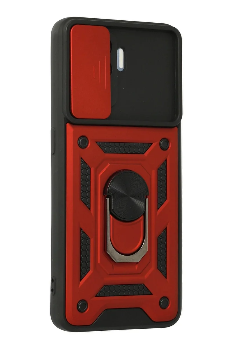 Newface Oppo Reno 5 Lite Kılıf Pars Lens Yüzüklü Silikon - Kırmızı