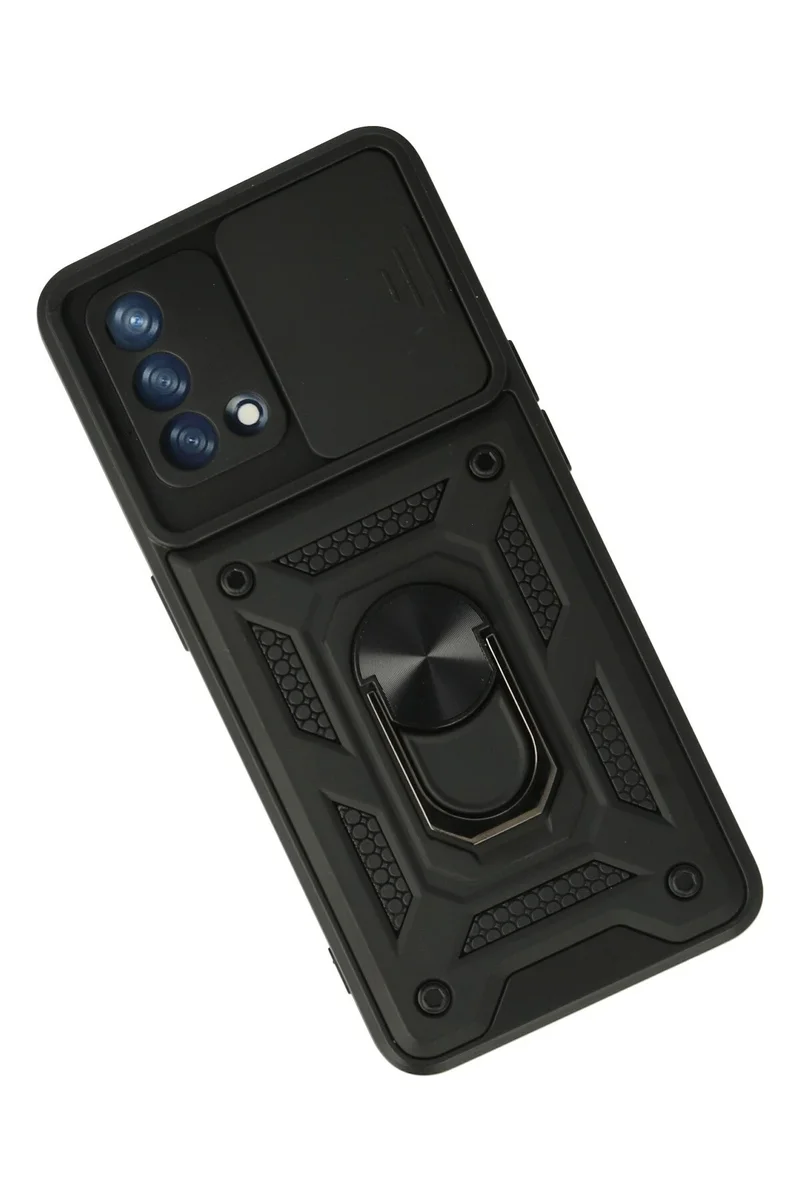 Newface Oppo A74 4G Kılıf Pars Lens Yüzüklü Silikon - Siyah