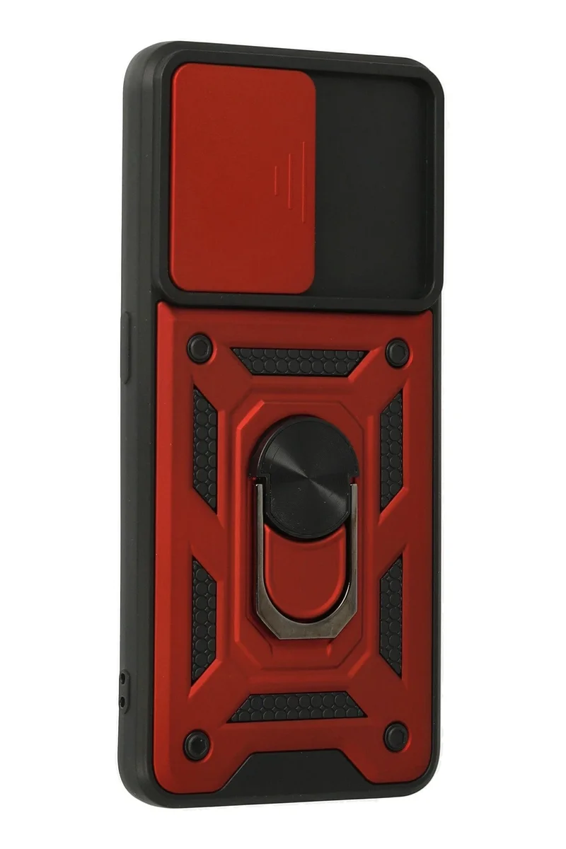 Newface Oppo A74 4G Kılıf Pars Lens Yüzüklü Silikon - Kırmızı