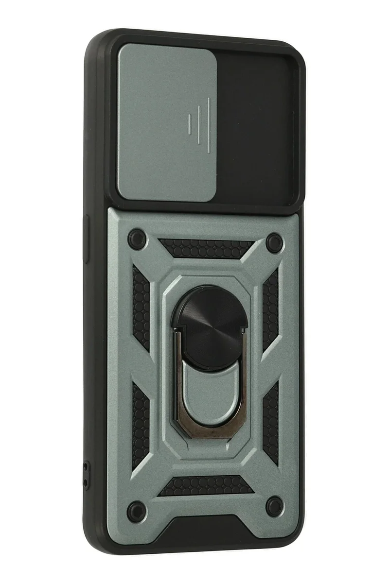 Newface Oppo A74 4G Kılıf Pars Lens Yüzüklü Silikon - Yeşil