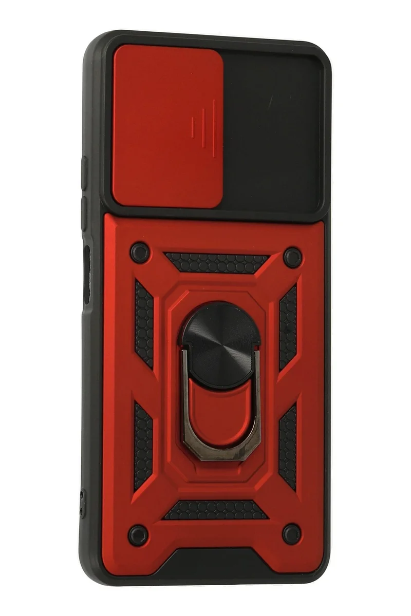 Newface Xiaomi Poco F3 Kılıf Pars Lens Yüzüklü Silikon - Kırmızı